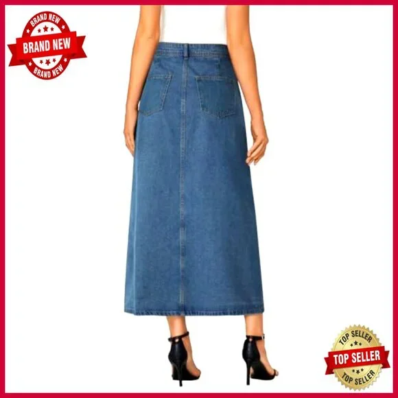 A-Line Denim Skirt High Waist Button Down Midi Casual Elegant Y2K Chic